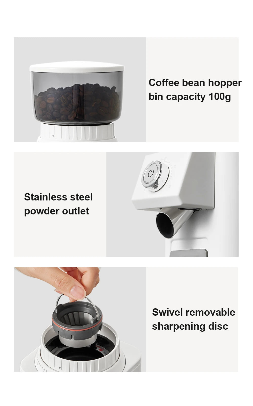 Couplux Coffee Grinder, Coffee Bean Grinder for Home Use with Precise Grinding, Detachable Funnel Stand, Anti-static Design, 24