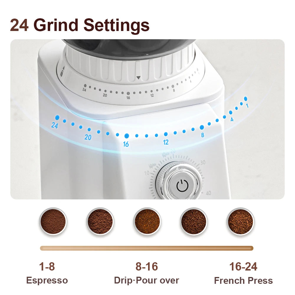 Couplux Coffee Grinder, Coffee Bean Grinder for Home Use with Precise Grinding, Detachable Funnel Stand, Anti-static Design, 24