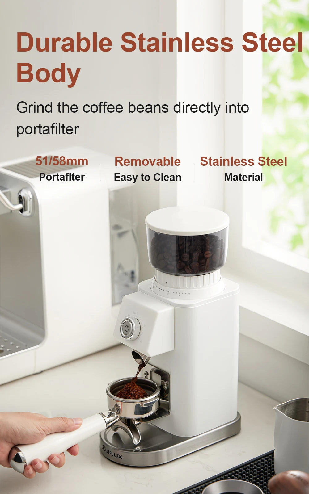 Couplux Coffee Grinder, Coffee Bean Grinder for Home Use with Precise Grinding, Detachable Funnel Stand, Anti-static Design, 24